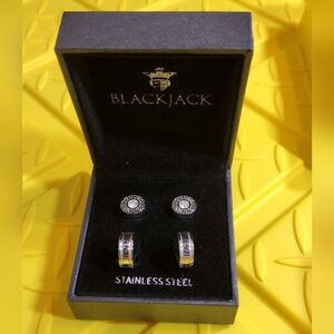 BLACKJACK MENS JEWELRY BLACKJACK EARRINGS STAINLESS STEEL X 4 SILVER TONE NEW